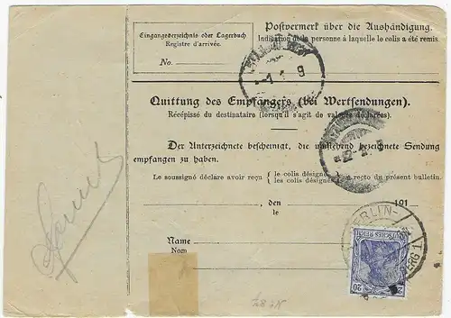 Paketkarte Berlin 1918 nach Constantinople via Österreich