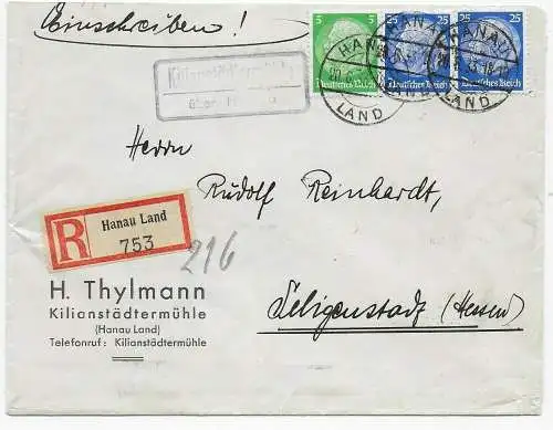 Agenturstempel: Kilianstätermühle/Hanau nach Seligenstadt, 1933