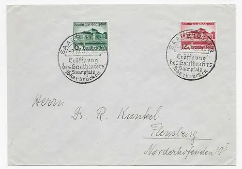 Eröffnung des Gautheaters Saarpfalz, Saarbrücken 1938, FDC