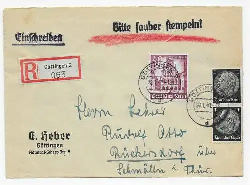 Göttingen, Einschreiben nach Rückersdorf/Schmälln 1941