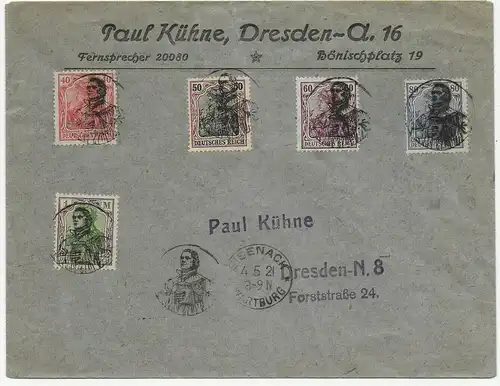 Brief von und nach Dresden, 1921, Stempelentwerung, Eisenach, Luther