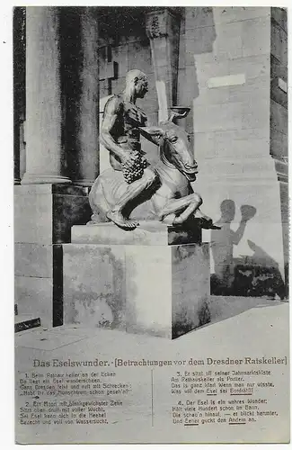 AK: Das Eselswunder, Dresdner Ratskellerei, 1924 nach Budapest, Nachporto