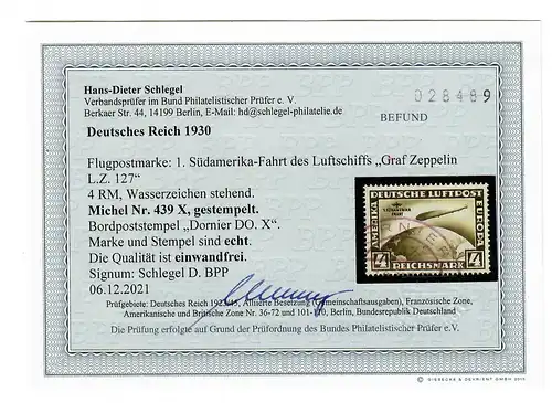 DR: MiNr. 439X, gestempelt mit Bordstempel, BPP geprüft, Michel 400