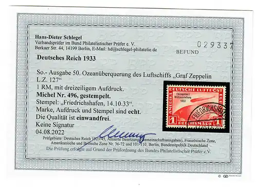 DR: MiNr. 496, gestempelt, BPP geprüft, Michel 500