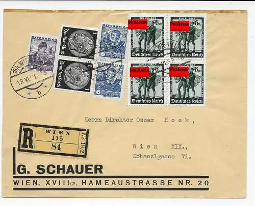 Einschreiben Wien mit dt. Mischfrankatur, 18.6.1938
