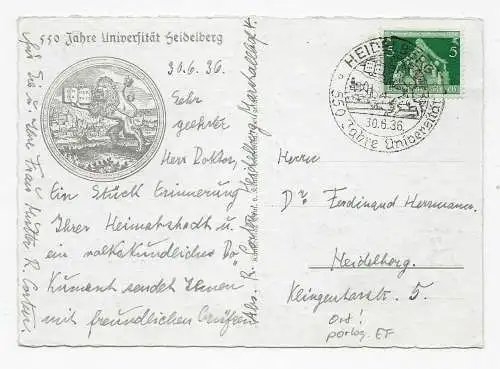 550 Jahre Universität Heidelberg, Ruperto Carola, 1936