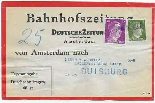 Bahnhofszeitung: 25 Stück Deutsche Zeitung, Niederlande 1942, Amsterdam Feldpost