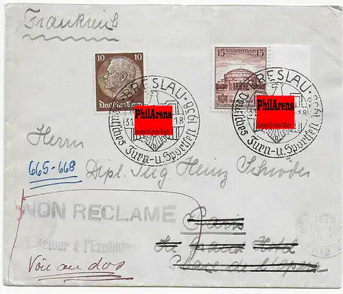 Brief vom Turn- und Sportfest Breslau nach Paris, und zurück. 1938