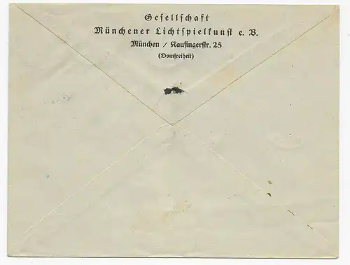 Einschreiben München 1922, Luftpost nach Straubing, Absender Lichtspielkunst