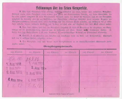 Früher Grenzschein Charlottenburg,Grenzschutzkommando Mittenwald 1918,Österreich