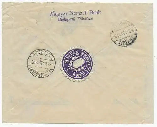Einschreiben Budapost 1922 nach Neugersdorf, Bankbrief