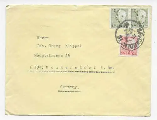 Schweden, Stockholm nach Neugersdorf 1952, Gummistempel