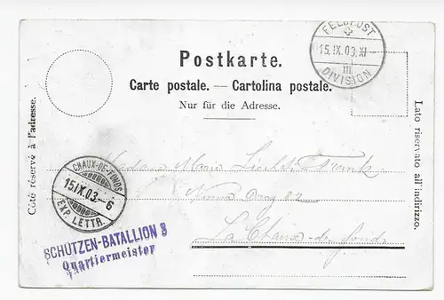 Feldpost Ansichtskarte Autigny nach Chaux of Fonds, 1903