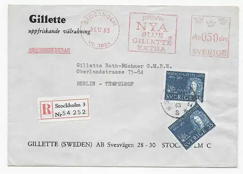 Einschreiben Stockholm 1963 nach Berlin: Gilette Werbung