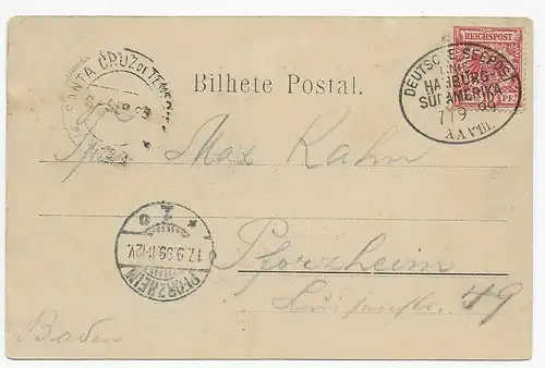 Ansichtskarte Pernambuco, Deutsche Seepost Hamburg-Südamerika 1899 nach Pforzen