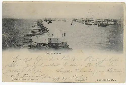 Ansichtskarte Pernambuco, Deutsche Seepost Hamburg-Südamerika 1899 nach Pforzen