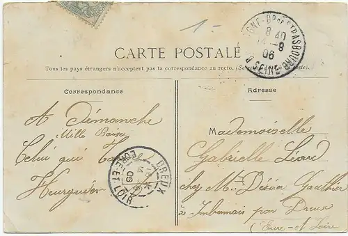 Ansichtskarte Boulogne s/ Seine, 1906 to Dreux
