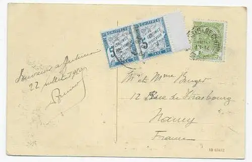 Post card Brugs to Nancy, Taxe, 1910