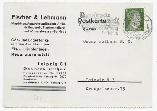 Postkarte Brauerei, Mineralwasser, 1942, Messe Leipzig