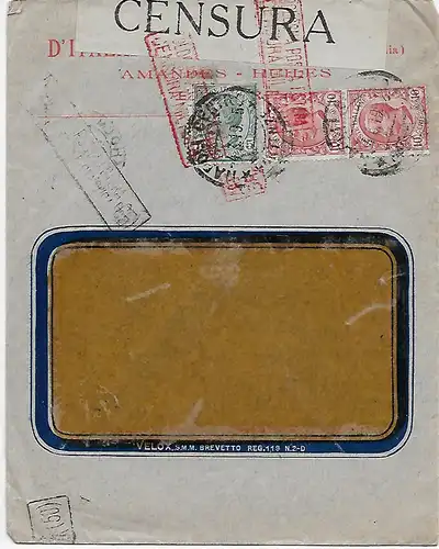 Napoli nach Stockholm, 1919, Zensurbrief 