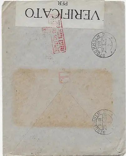 Napoli nach Stockholm, 1919, Zensurbrief 