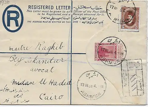 Registered Ashmun to Cairo 1926