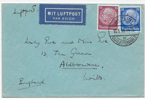 Luftpost Berlin nach England, 1936