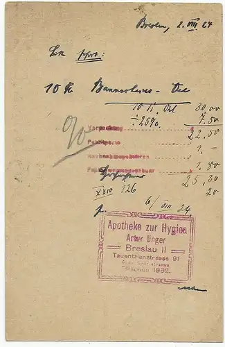 Breslau 1924 nach Endenich, Apotheke