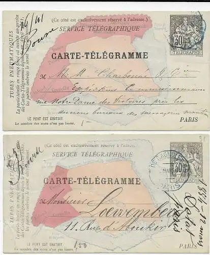 2x Carte-Télégramme, 1884, Paris to Loewemberg, 