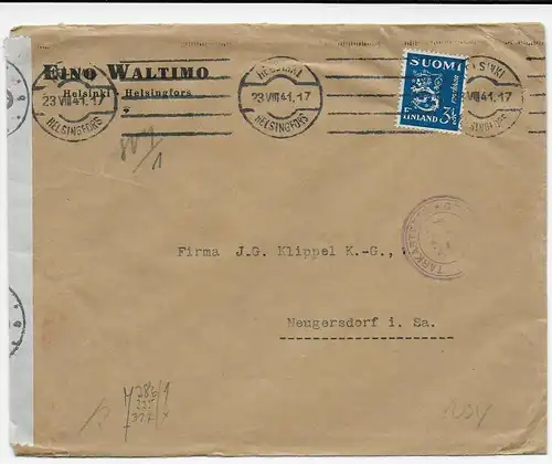 Helsiniki 1941 nach Neugersdorf, OKW Zensur