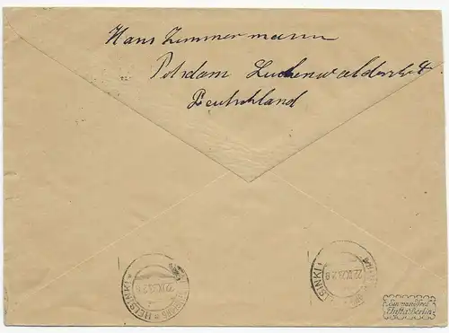 Brief von Potsdam nach Helsinki, 1923, geprüft Infla Berlin