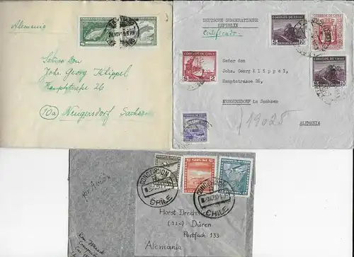 9x verschiedene Briefe Chile nach Neugersdorf und England