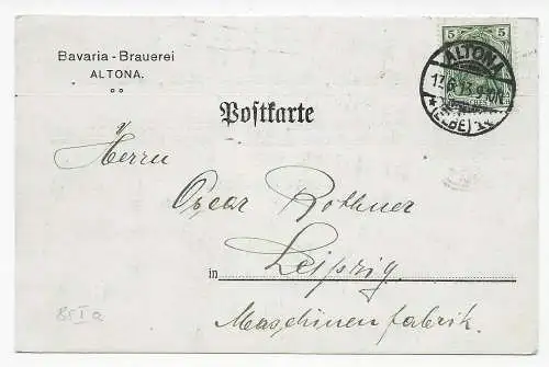 Postkarte Bavaria Brauerei Altona, 1913 nach Leipzig