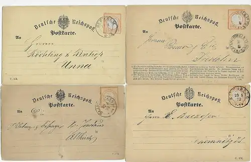 4x Postkarte um 1873/74 Schwelm, Saarbrücken, Schmalkhalden, 