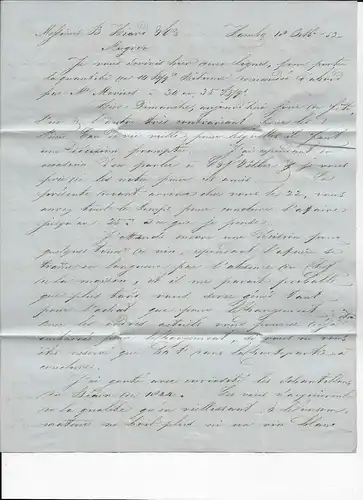Brief von Hamburg 1852 nach Frankreich, seltener Th. &T Stempel