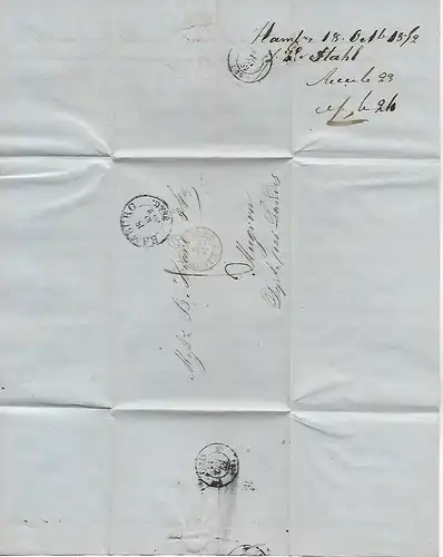 Brief von Hamburg 1852 nach Frankreich, seltener Th. &T Stempel