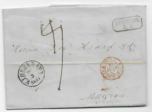 Brief Kopenhagen nach Mugron, Frankreich, 1857 über Hamburg