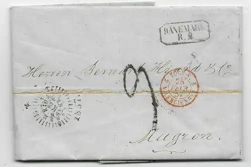 Brief Kopenhagen 1857 nach Mugron, Frankreich, über Hamburg