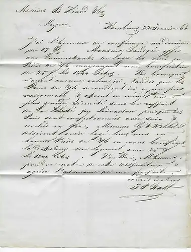 Hamburg: Brief 1866 nach Mugron, Frankreich, seltener T&T Stempel