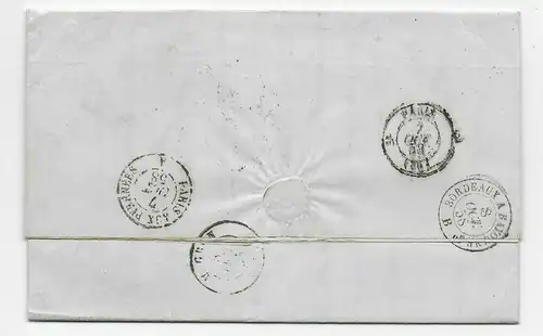 Hamburg: Brief 1858 nach Mugron, Frankreich, T&T Stempel