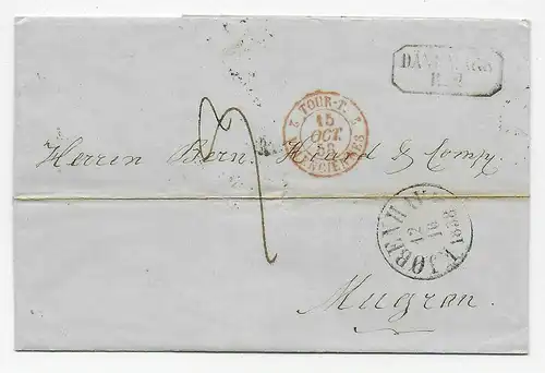 Brief Kopenhagen 1858 nach Mugron, Frankreich, über Hamburg, Bordeaux