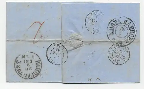 Brief Kopenhagen nach Mugron, Frankreich, 1861 über Bordeaux und Hamburg T&T