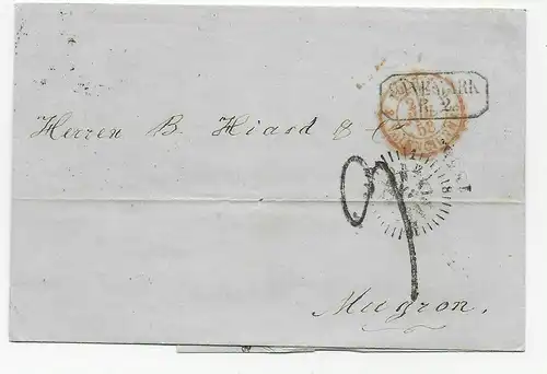 Brief Kopenhagen nach Mugron, Frankreich, 1858 über Bordeaux und Hamburg T&T