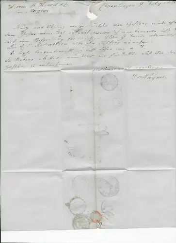 1858 Brief Kopenhagen nach Mugron, Frankreich, über Bordeaux und Hamburg T&T