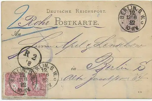 Ganzsache 1882 innerhalb von Berlin, Rohrpost