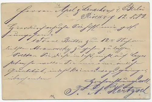 Ganzsache 1882 innerhalb von Berlin, Rohrpost