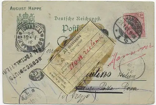 Postkarte Hannover 1901 nach Italien und zurück