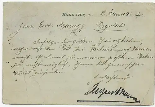 Postkarte Hannover 1901 nach Italien und zurück