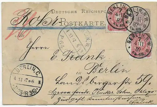 Ganzsache Berlin 1887 mit Rohrpost