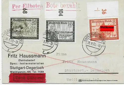 Eilboten Brief, Karlsruhe 1939 nach Stuttgart